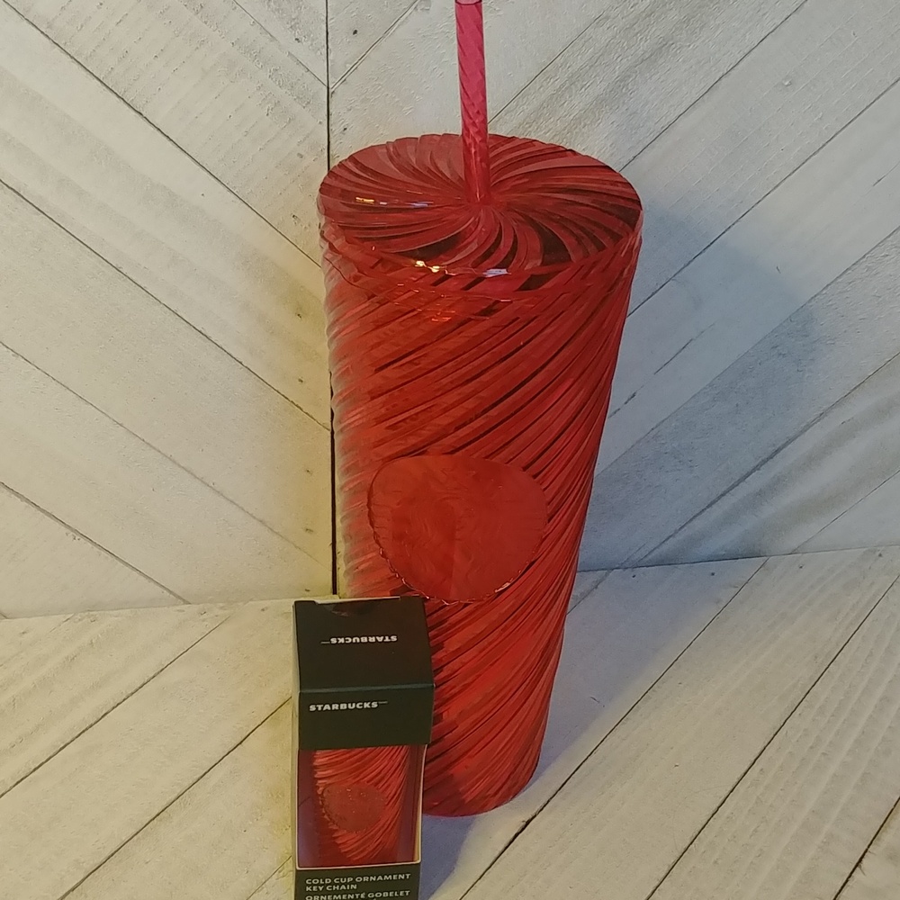 NWT 2 Pc. Starbucks Tumbler and Matching Keyring/ Ornament Red Shiny 2 P…